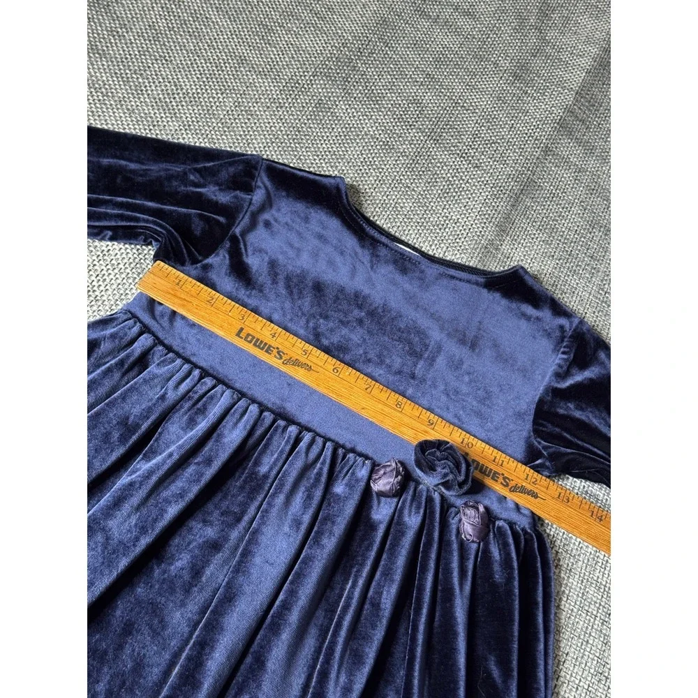 My Twin‎ Girls Navy Blue Velvet Long Sleeve Dress Size S 5-6 Years
